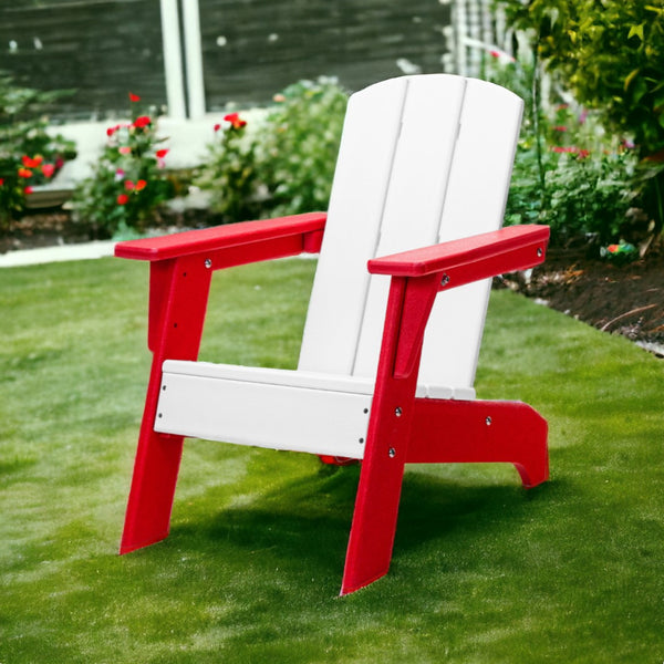 Homeroots 23" Red And White Heavy Duty Plastic Adirondack Chair For Kids - Stylish Comfort For Outdoor Fun  Plastic 483916