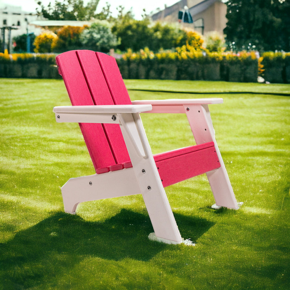 Homeroots 23" Pink And White Heavy Duty Plastic Adirondack Chair For Kids - Stylish, Weather Resistant Comfort  Plastic 483917