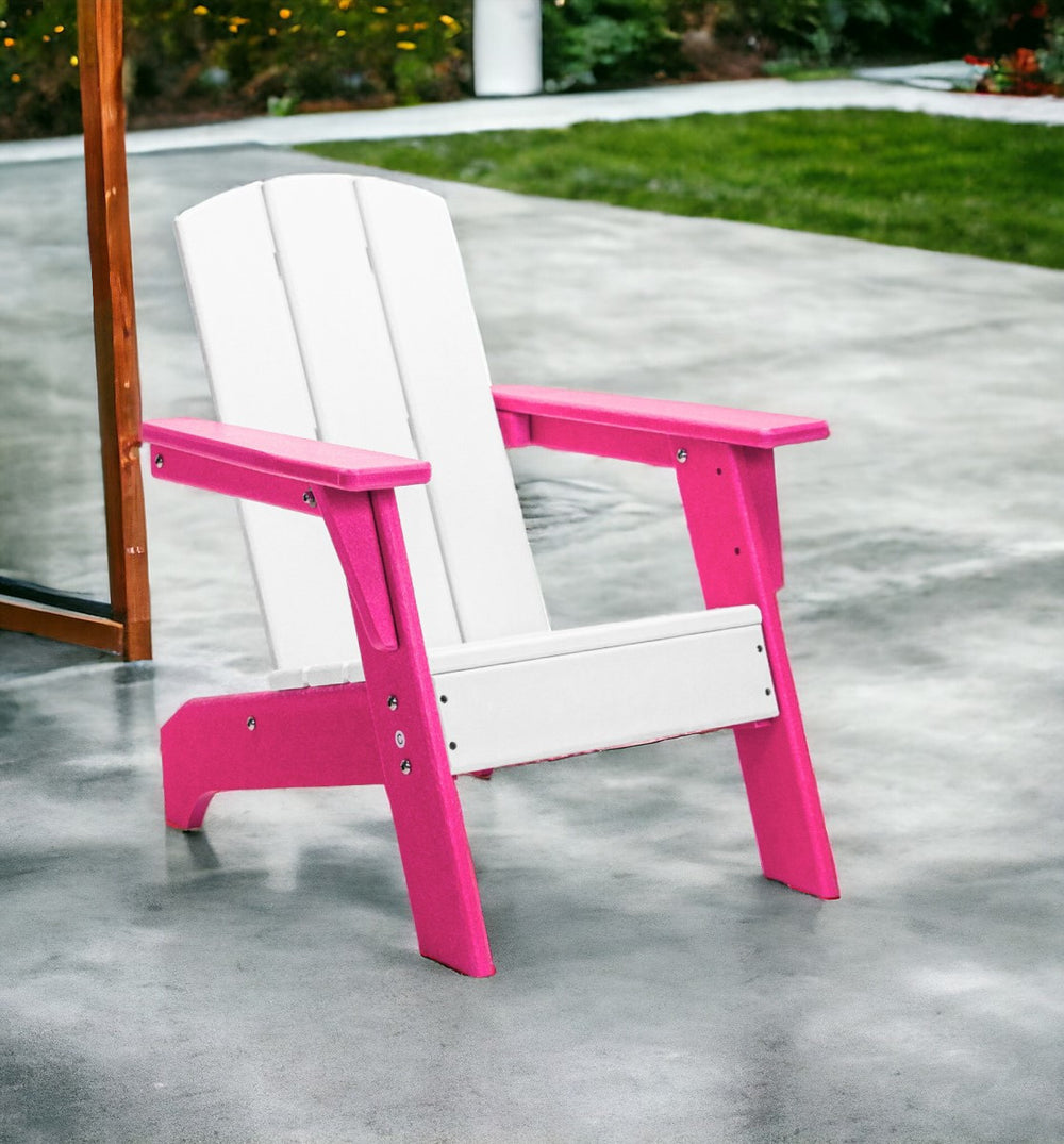 Homeroots 23" Adorable White And Pink Heavy Duty Outdoor Adirondack Chair For Kids - Stylish & Durable Comfort!  Plastic 483919
