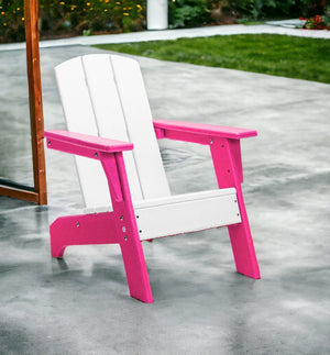 Homeroots 23" Adorable White And Pink Heavy Duty Outdoor Adirondack Chair For Kids - Stylish & Durable Comfort!  Plastic 483919
