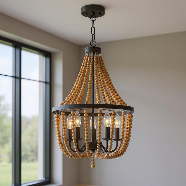 Candle Style Five Light Dimmable Metal Chandelier Elegant Glam Fixture for Dining Rooms