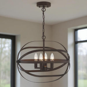 Bronze Four Light Dimmable Chandelier Elegant Metal Fixture for Dining or Foyer