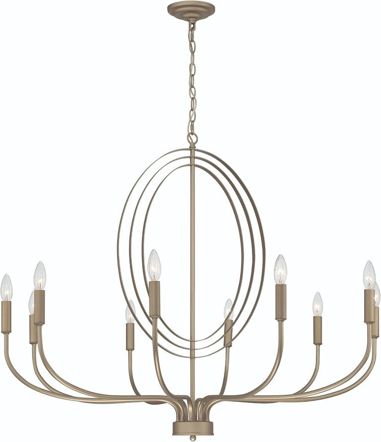 HomeRoots Brass Ten Light Dimmable Chandelier Elegant Metal Fixture for Dining or Foyer 483951