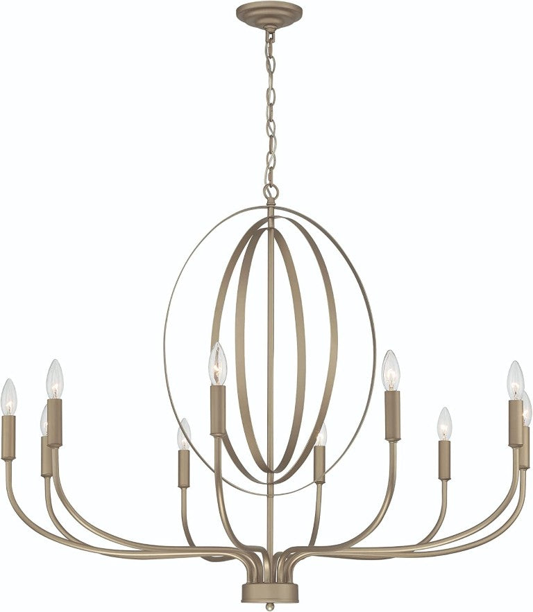 HomeRoots Brass Ten Light Dimmable Chandelier Elegant Metal Fixture for Dining or Foyer 483951