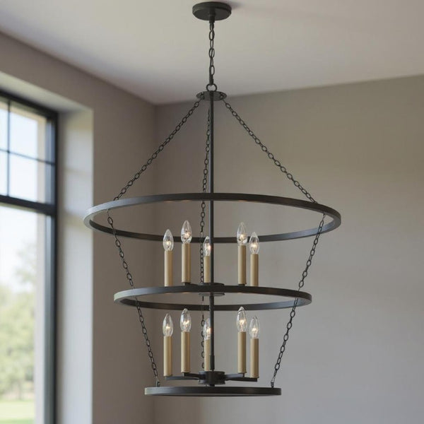 Black Metal Ten Light Dimmable Chandelier Glam Candelabra Style Dining Room