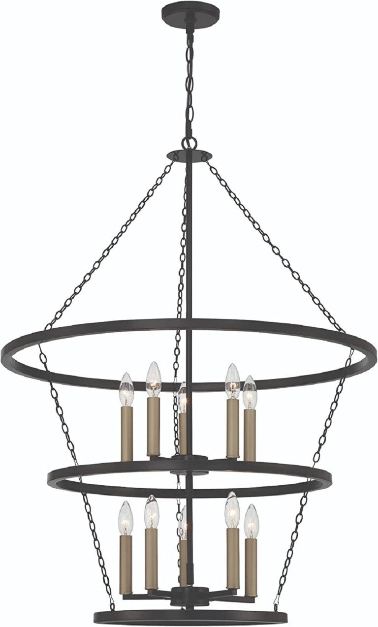 HomeRoots Black Metal Ten Light Dimmable Chandelier Glam Candelabra Style Dining Room 483953