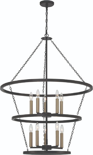 HomeRoots Black Metal Ten Light Dimmable Chandelier Glam Candelabra Style Dining Room 483953