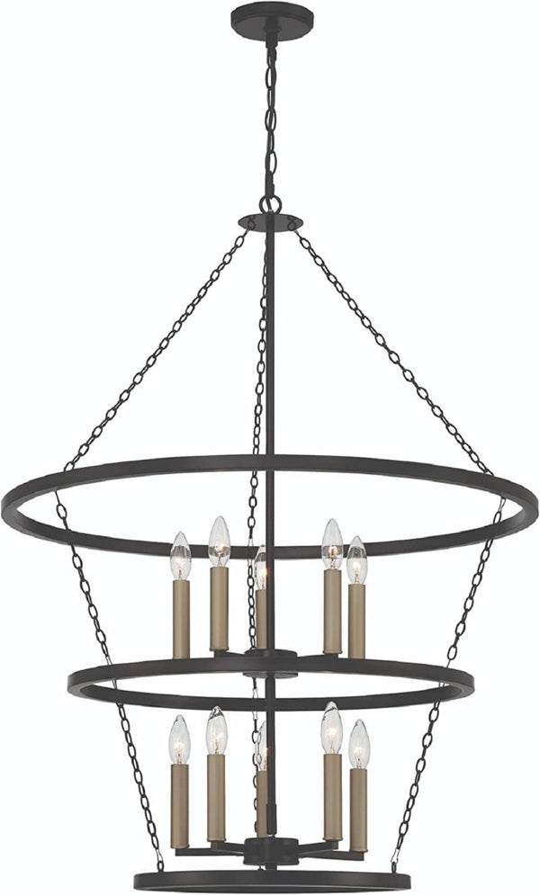HomeRoots Black Metal Ten Light Dimmable Chandelier Glam Candelabra Style Dining Room 483953