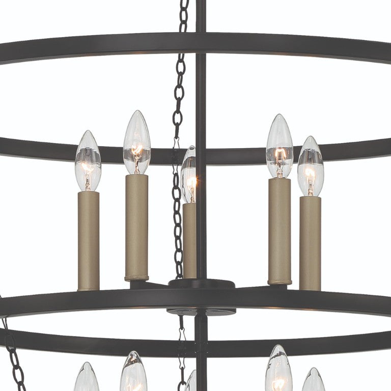 HomeRoots Black Metal Ten Light Dimmable Chandelier Glam Candelabra Style Dining Room 483953