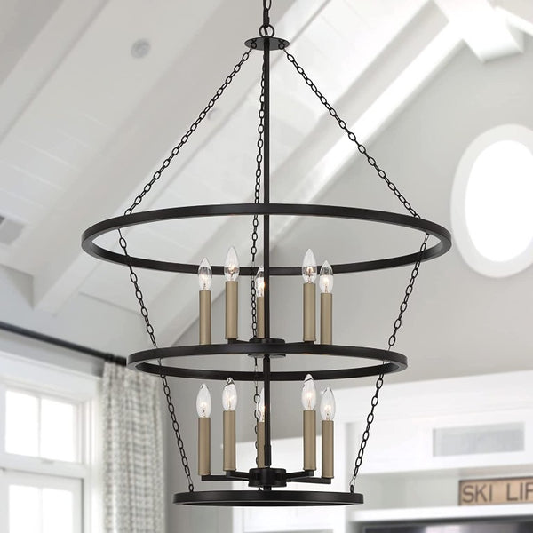 Black Metal Ten Light Dimmable Chandelier Glam Candelabra Style Dining Room