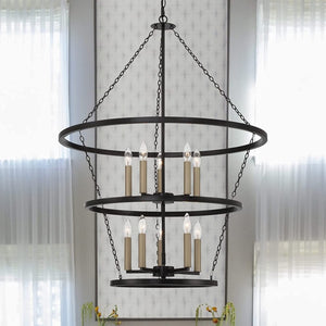 Black Metal Ten Light Dimmable Chandelier Glam Candelabra Style Dining Room