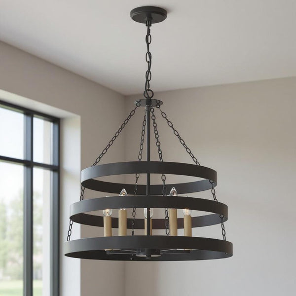 Candle Style Five Light Dimmable Metal Chandelier Elegant Glam Fixture for Dining Rooms