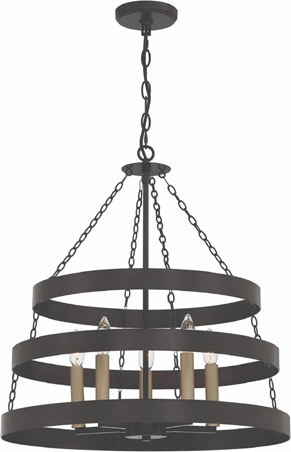 Candle Style Five Light Dimmable Metal Chandelier Elegant Glam Fixture for Dining Rooms
