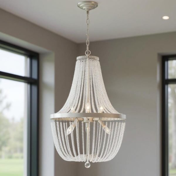 Candle Style Six Light Dimmable Metal Chandelier for Elegant Dining and Living Spaces