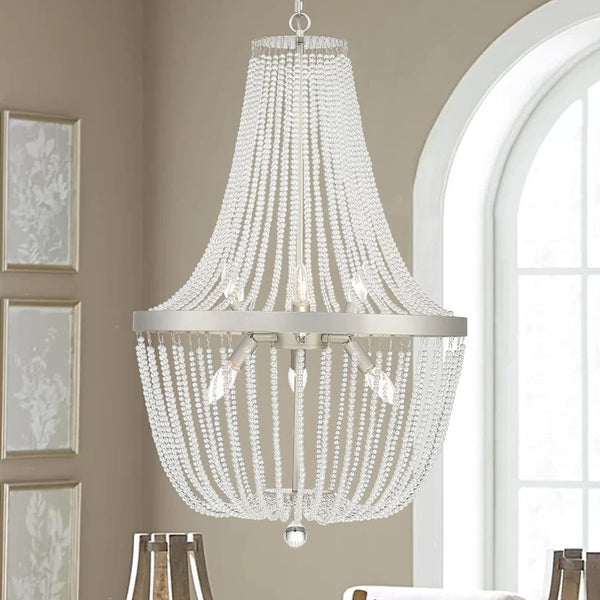 Candle Style Six Light Dimmable Metal Chandelier for Elegant Dining and Living Spaces
