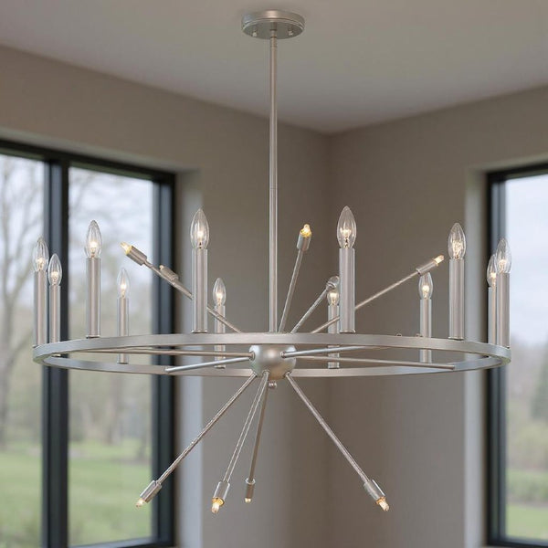 Silver Dimmable Multi Light Chandelier with Candle Arm Design for Elegant Dining