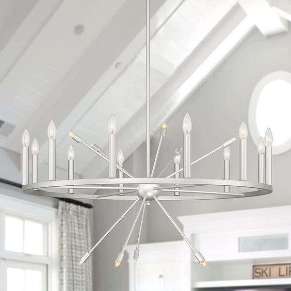 Silver Dimmable Multi Light Chandelier with Candle Arm Design for Elegant Dining