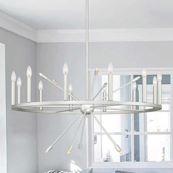 Silver Dimmable Multi Light Chandelier with Candle Arm Design for Elegant Dining
