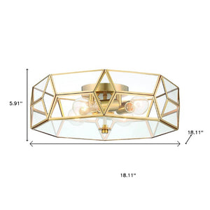 Brass Four Light Dimmable Flush Mount Chandelier with Clear Glass Shades for Modern Interiors
