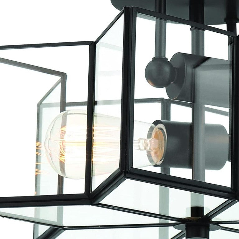 HomeRoots Black Metal Two Light Dimmable Ceiling Fixture with Clear Glass Shades for Modern Homes 483963