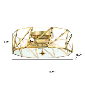Brass Four Light Dimmable Flush Mount Chandelier with Clear Glass Shades for Modern Interiors