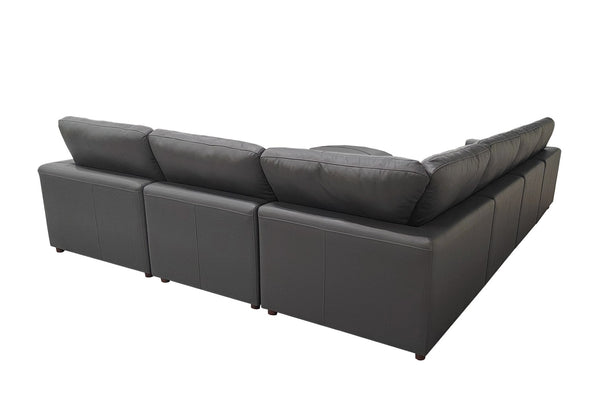 English Elm Leather Match Modular Sectional Sofa with Top Grain Upholstery for Open Living Rooms Blue Gray B2748S00171