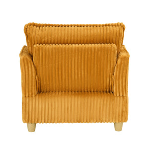 English Elm This single-seat corduroy sofa with ottoman and pillows — compact lounge chair for cozy reading nooks and naps Yellow W1658S00121