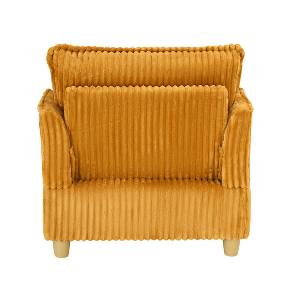 English Elm This single-seat corduroy sofa with ottoman and pillows — compact lounge chair for cozy reading nooks and naps Yellow W1658S00121