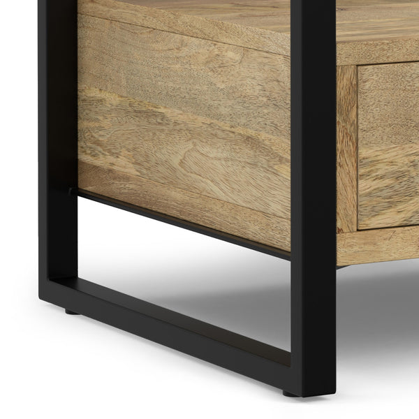 English Elm Riverside Handcrafted Mango Wood Bedside Table with Black Metal Frame, Drawer & Open Storage — Natural Finish B136P203433