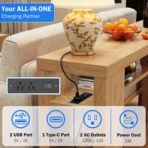 English Elm Xgz-stdcj-mu-zbb Wide Slab Entryway Console with Shelves and Built-in Charging Station W1550P330056