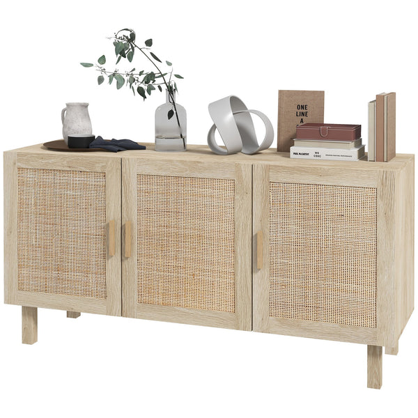English Elm Homcom Boho Sideboard Buffet Cabinet With Rattan Doors, Adjustable Shelves & Stylish Natural Finish W2225P217722