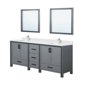 English Elm Dark Grey Double Bath Vanity 84" W x 22" D with White Quartz Top, Chrome Faucets & 34" Mirrors, Durable B2731S01136
