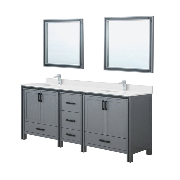 English Elm Dark Grey Double Bath Vanity 84" W x 22" D with White Quartz Top, Chrome Faucets & 34" Mirrors, Durable B2731S01136