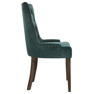 English Elm Green Velvet Tufted Back Side Chairs Set of 2 with Nailhead Trim, Weathered Oak Legs, Plush Upholstery, 38.5" High B062P182746