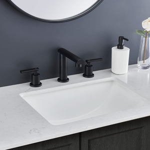 English Elm Matte Black Widespread Bathroom Faucet - Modern Waterfall Design, 2-Handle, Complete Setup Included T3177P277505