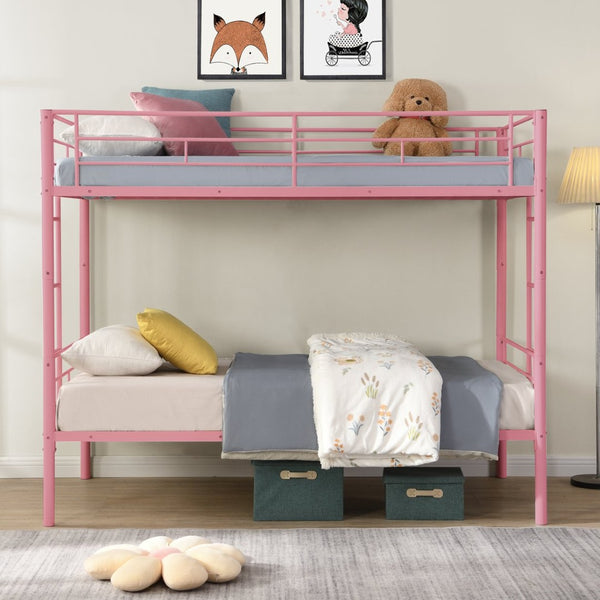 English Elm Metal Bunk Bed Twin Over with Built-in Staircase for Kids Shared Bedroom W311P201415