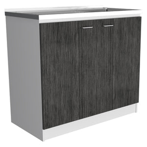 English Elm Oklahoma Utility Sink Cabinet With Stainless Steel Countertop & Double Doors For Effortless Storage B128S00140