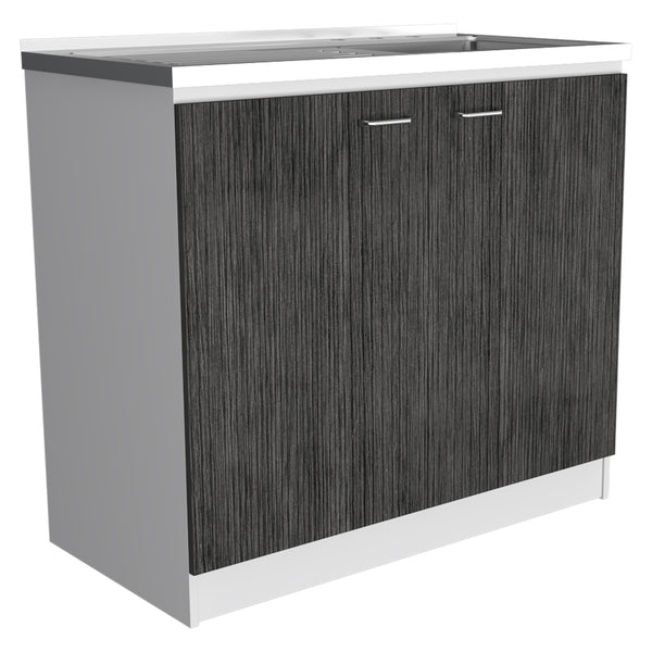 English Elm Oklahoma Utility Sink Cabinet With Stainless Steel Countertop & Double Doors For Effortless Storage B128S00140