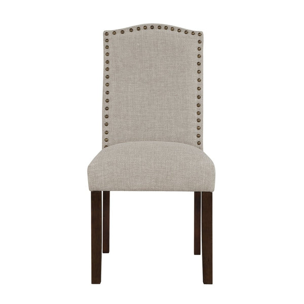 English Elm 5pc Acacia Wood Dining Set with Nailhead Parsons Chairs for Modern Kitchen Spaces Dark Brown,Taupe B011S02242