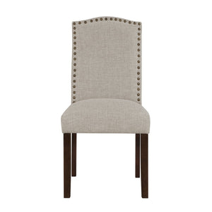 English Elm 7pc Acacia Wood Dining Set Nailhead Parsons Chairs Formal Rectangle Table Seats Six Dark Brown,Taupe B011S02238