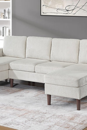 English Elm 3pc Sectional Sofa Set with Dual Chaises Corduroy Upholstery Modern Square Arms Tapered Legs Cozy Comfort Beige 47 L x 18 W x 58 H B011P340110
