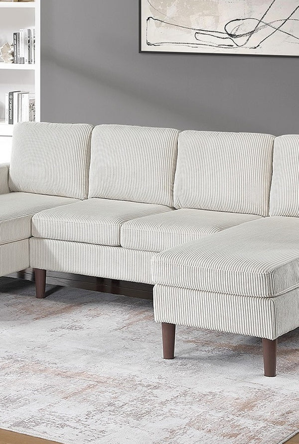 English Elm 3pc Sectional Sofa Set with Dual Chaises Corduroy Upholstery Modern Square Arms Tapered Legs Cozy Comfort Beige 47 L x 18 W x 58 H B011P340110