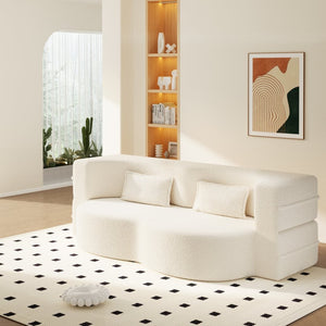 English Elm Modern Corduroy Floor Sofa Foldable Twin Sleeper Foam Filled for Compact Living Spaces Beige+White W1885P435356