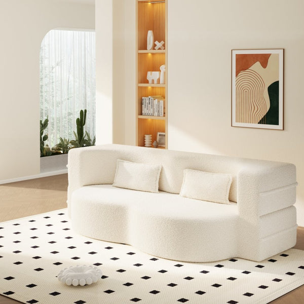 English Elm Modern Corduroy Floor Sofa Foldable Twin Sleeper Foam Filled for Compact Living Spaces Beige+White W1885P435356