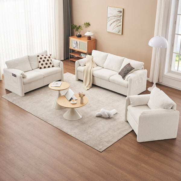 English Elm 004-Modern Plush 3-Seater Chenille Sofa 77" — Deep Seat, High-Density Foam, 750LB Capacity, Ivory White W2636P232362