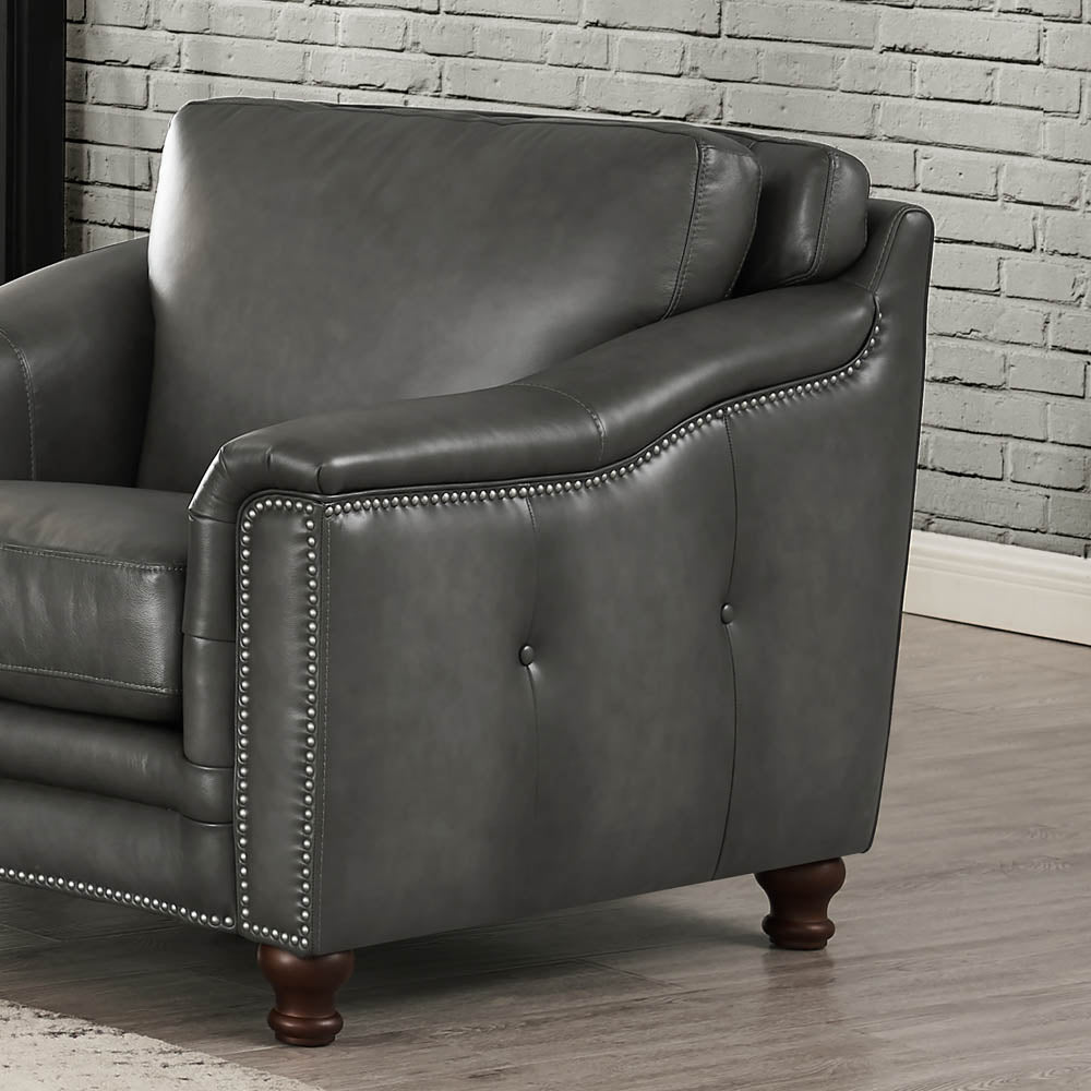 English Elm Belfast Curved Top Grain Leather Chair with Button Tufting, Nailhead Trim & Sloping Arms - Luxurious Seating for Family Rooms B2705P211696