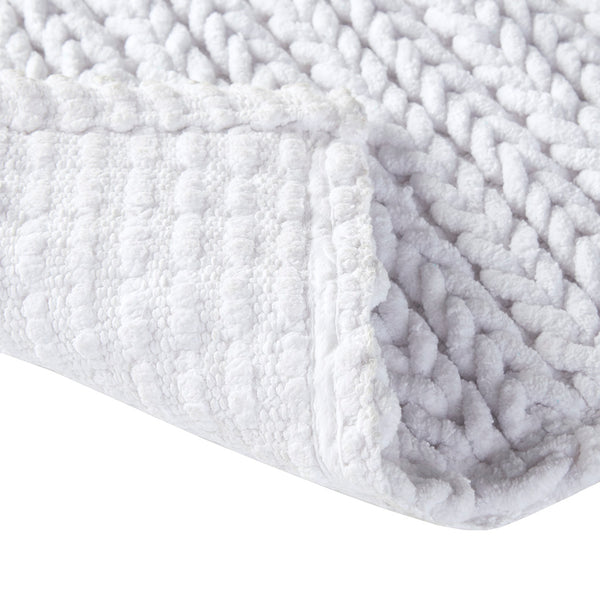 JLA Home Madison Park - 100% Cotton chenille chain-stitch bath rug — plush, quick-dry, OEKO-TEX certified, non-skid backing White MP72-5828