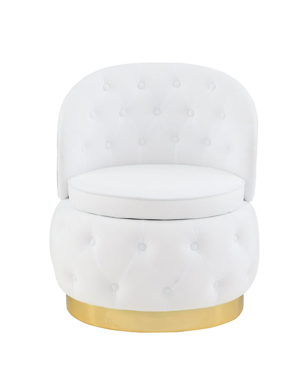 English Elm 360 Degree Swivel Cuddle Barrel Accent Storage Chairs Plush Velvet Round Armchair with Hidden Storage and Luxurious Comfort White W1420P198929