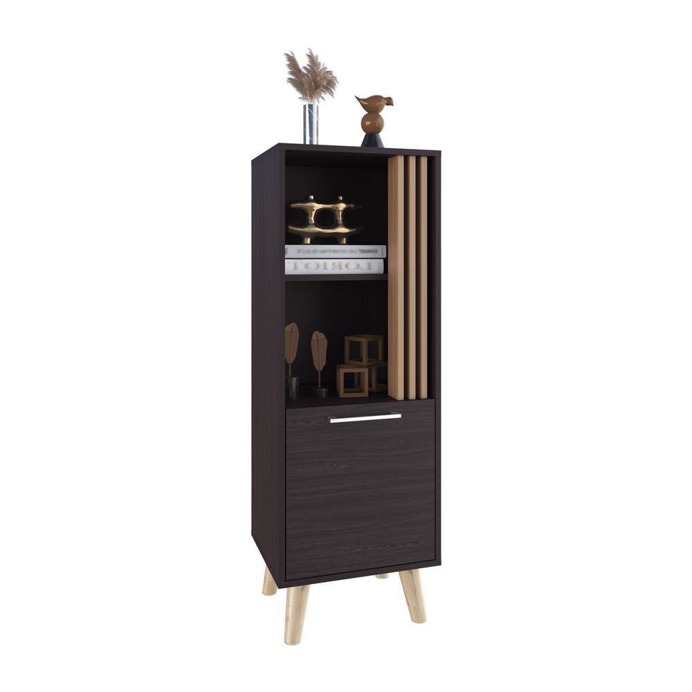 English Elm Storage Cabinet Black+Khaki with 1 Door 2 Shelves — Compact Engineered Wood Organizer, Eco-Friendly Design B097P262385