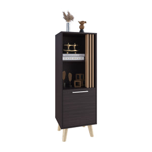 English Elm Storage Cabinet Black+Khaki with 1 Door 2 Shelves — Compact Engineered Wood Organizer, Eco-Friendly Design B097P262385
